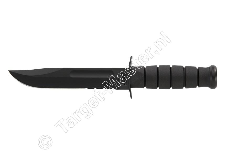 Ka-Bar 1212 BLACK FULL-SIZE Mes 30 cm Gekarteld Lemmet, Kraton Greep, Lederen Schede